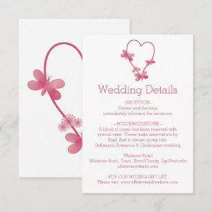 D'accompagnement Mariage Carte de fermeture Papillons Coeur Rose