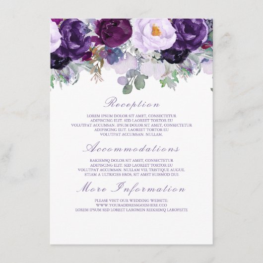 D'accompagnement Mariage floral violet Informations Carte d'invité (Devant)