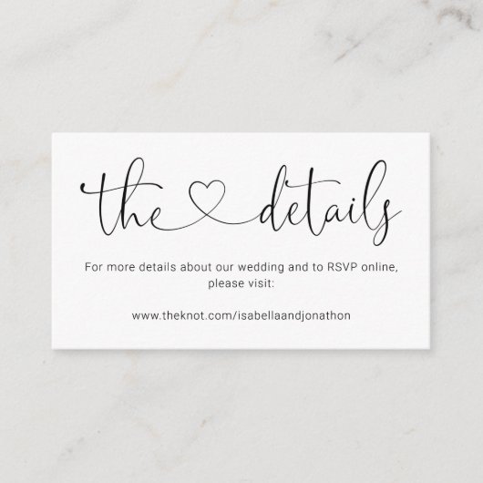 D'accompagnement Mariage moderne Détails Site Web Carte de boîtier (Devant)