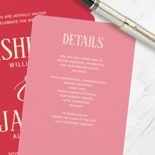 D'accompagnement Modern Rose Wedding Invite Details Carte de boîtie