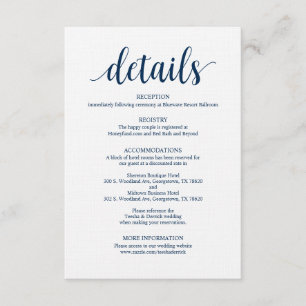D'accompagnement Modern Rustic Navy Mariage Détails Carte de boîtie