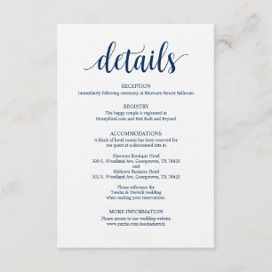 D'accompagnement Modern Rustic Navy Mariage Détails Carte de boîtie