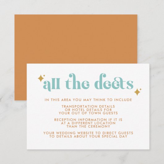 D'accompagnement Moderne Retro Beachy Mariage Détails Carte de boît (Devant / Derrière)