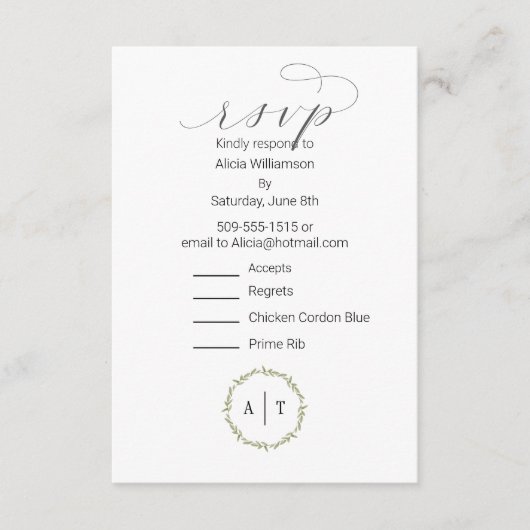 D'accompagnement Monogramme de carte RSVP avec 2 options d'arboresc (Devant)