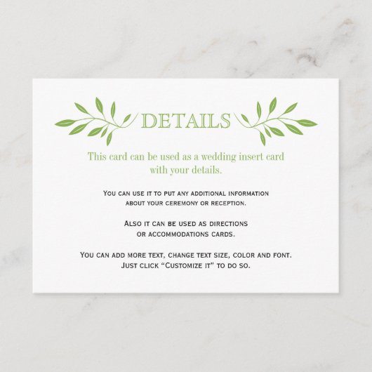 D'accompagnement Motif vert vert vert feuille mariage insérer carte (Devant)