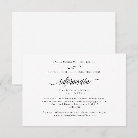 D'accompagnement NUESTRA BODA Editable Espagnol carte d'info mariag (Devant / Derrière)