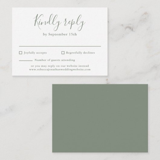 D'accompagnement Olive Green Budget Moderne Script Mariage Carte RS (Devant / Derrière)