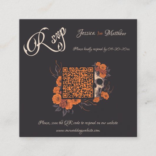 D'accompagnement Orange Fleurs Élégant Code QR minimal carte RSVP (Devant)