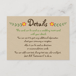 D'accompagnement Orange fleurs kraft détails mariage insérer carte