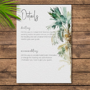 D'accompagnement Palmiers tropicaux Moderne Mariage Détails Carte