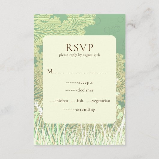 D'accompagnement Paysage forestier Carte RSVP de mariage vert (Devant)