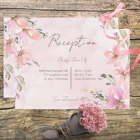 D'accompagnement Pink Blush Floral Aquarelle Carte de réception mod