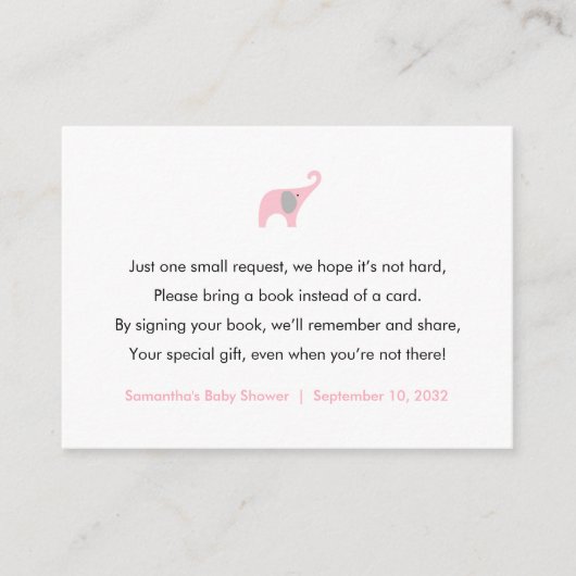 D'accompagnement Pink Elephant Demande de carte / livres pour bébé (Devant)