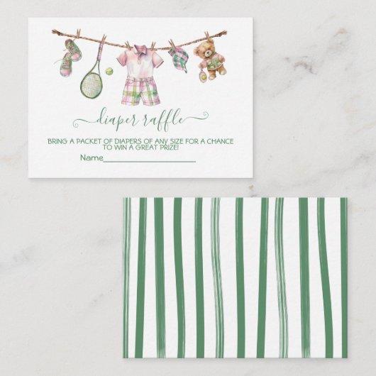 D'accompagnement Preppy Tennis Clothesline Diaper Carte Raffle (Devant / Derrière)