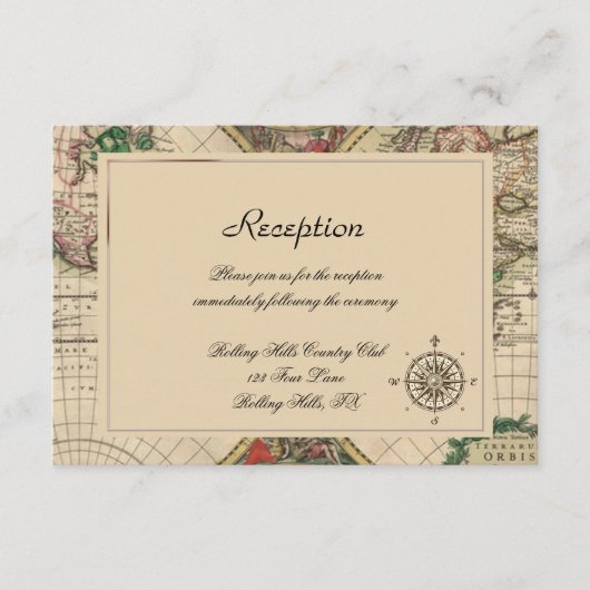 D'accompagnement Réception de mariage avec une ancienne carte du mo (Devant)