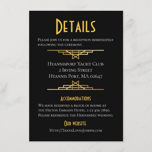 D'accompagnement Retro Gold Black Great Gatsy Détails Carte Mariage (Devant)