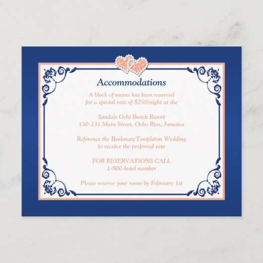 D'accompagnement Royal Blue, Pêche Florale, Coeurs Insertion Carte (Devant)