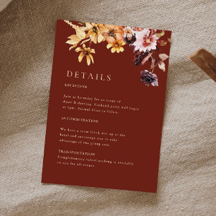 D'accompagnement Rustic Fall Floral Bourgogne Mariage Détails Carte