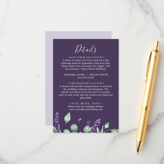 D'accompagnement Rustic Lavender Purple Détails Carte de boîtier (Devant/Arrière en situation)