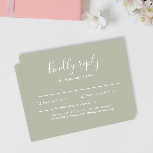 D'accompagnement Sage Green Budget Moderne Script Mariage Carte RSV