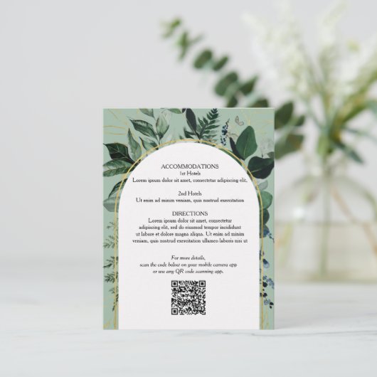 D'accompagnement Sage Green QR code Carte de détails du mariage bot (Debout devant)