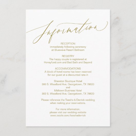 D'accompagnement Script moderne, Or, Carte d'information Mariage (Devant)