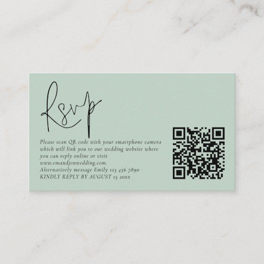 D'accompagnement Script moderne QR Code photo Sage Wedding Carte RS (Devant)