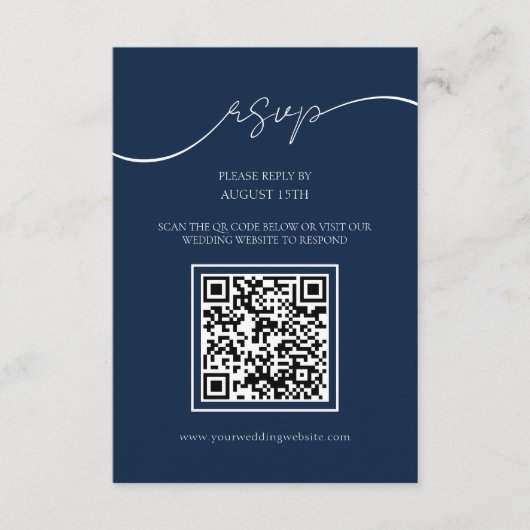 D'accompagnement Simple Elegant Marine Bleu QR Code Mariage Carte R (Devant)