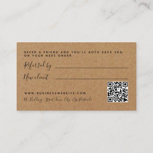 D'accompagnement Simple Script Rustic Country Kraft Carte de référe (Dos)