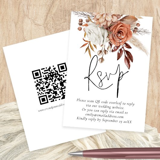 D'accompagnement Terracotta Florals QR Code Mariage Carte RSVP