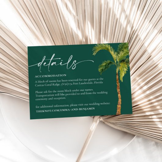 D'accompagnement Tropical Palm Trees Mariage Détails Carte de boîti