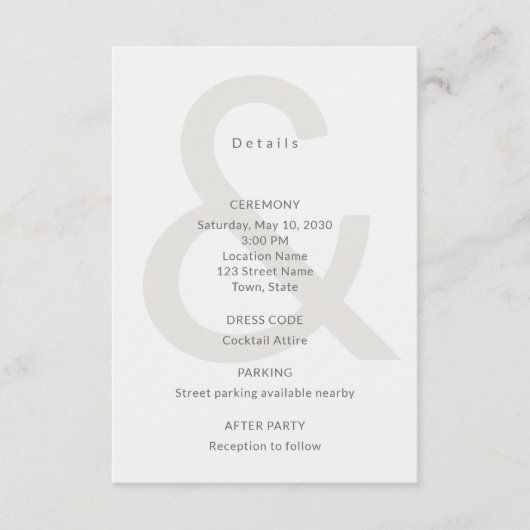 D'accompagnement Typographie éditoriale Carte de détails de mariage (Devant)