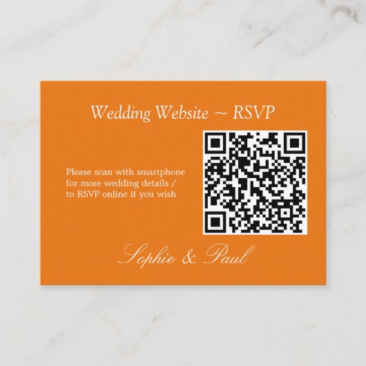 D'accompagnement Vibrant Orange QR Code Site Web Carte RSVP (Devant)
