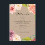 D'accompagnement Vibrant Rustic floral mariage détails Carte<br><div class="desc">Notre collection "rustique fleurie de jardin" présente de beaux coraux et des fleurs d'été roses sur un arrière - plan kraft pour accentuer l'atmosphère rustique avec une combinaison de script élégant personnalisé et serif. Facile à customiser. Consultez notre magasin pour plus d'articles de cette collection</div>