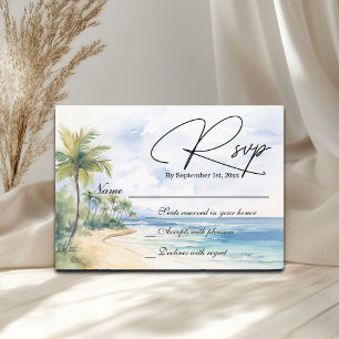 D'accompagnement Watercolor Beach et Palm Trees Wedes Carte RSVP