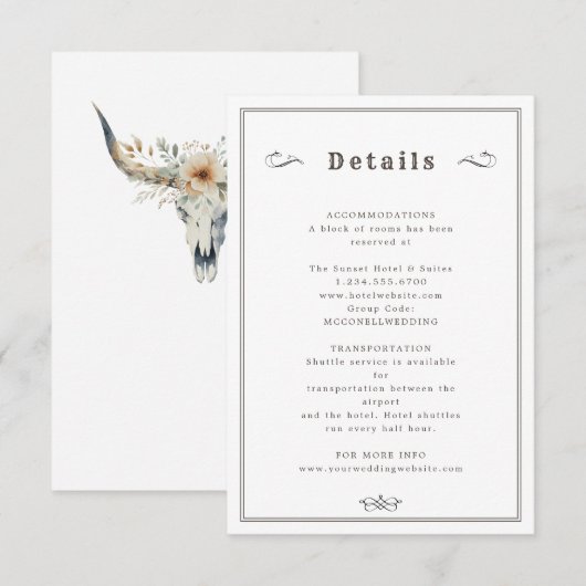 D'accompagnement Western longhorn carte de détails mariage (Devant / Derrière)