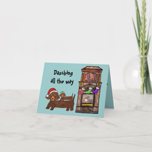 Dachshing al manier feestdagen kaart (Voorkant)