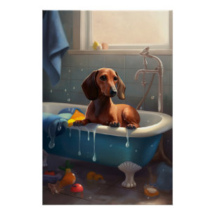 Dachshond badtijd plezier  perfect poster