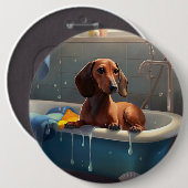 Dachshond badtijd plezier ronde button 6,0 cm (Voorkant /achterkant)