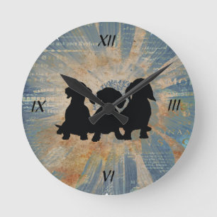 Dachshond Blauw Gouden Duitse Print Wandklok Ronde Klok