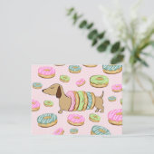 Dachshond & Donuts Feeststickers & Decoratie Kaart (Staand voorkant)