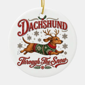Dachshond door de sneeuw keramisch ornament