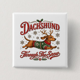 Dachshond door de sneeuw vierkante button 5,1 cm