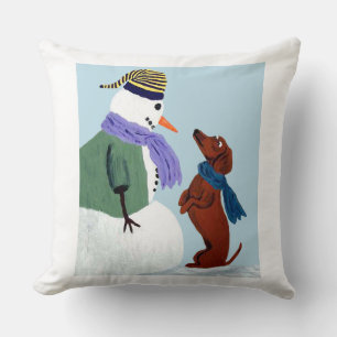 Dachshond En Sneeuwman Kussen