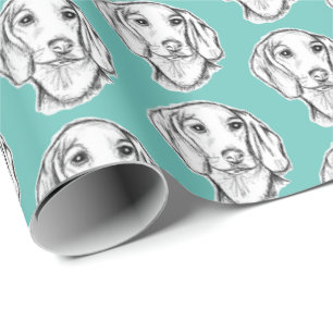 Dachshond handgetekende schets zwart witte puppy h cadeaupapier