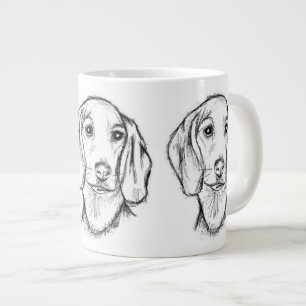 Dachshond handgetekende schets zwart witte puppy h extra grote beker