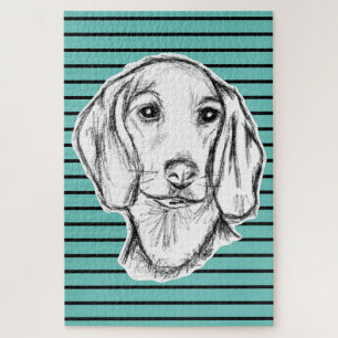 Dachshond handgetekende schets zwart witte puppy h legpuzzel