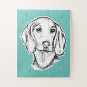 Dachshond handgetekende schets zwart witte puppy h legpuzzel
