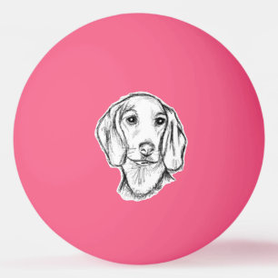 Dachshond handgetekende schets zwart witte puppy h pingpongballen