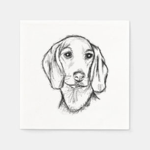 Dachshond handgetekende schets zwart witte puppy h servet